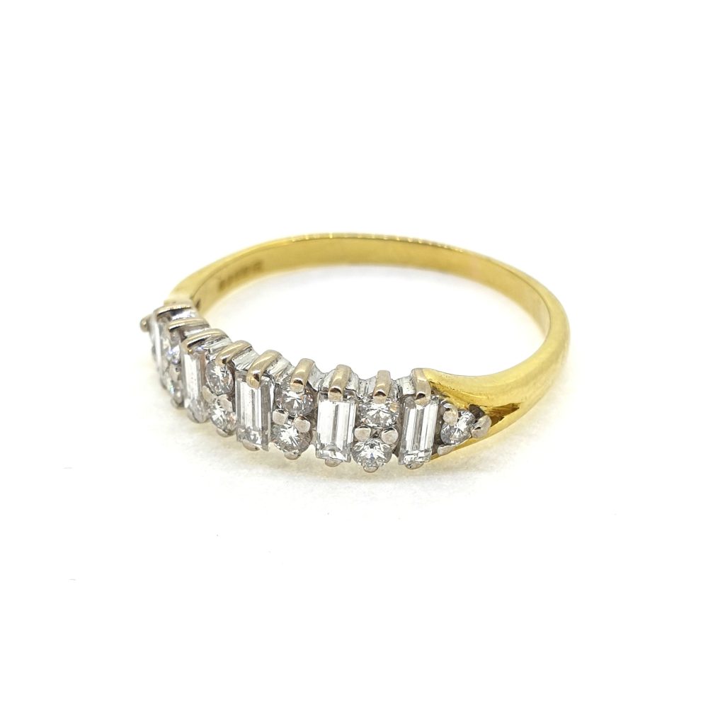 Vintage Baguette and Brilliant Diamond Engagement Ring in 18ct Yellow Gold