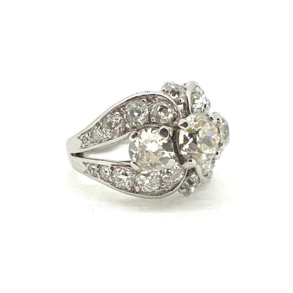 Old Cut Diamond Three Stone Cluster Dress Ring, 3.50 carats