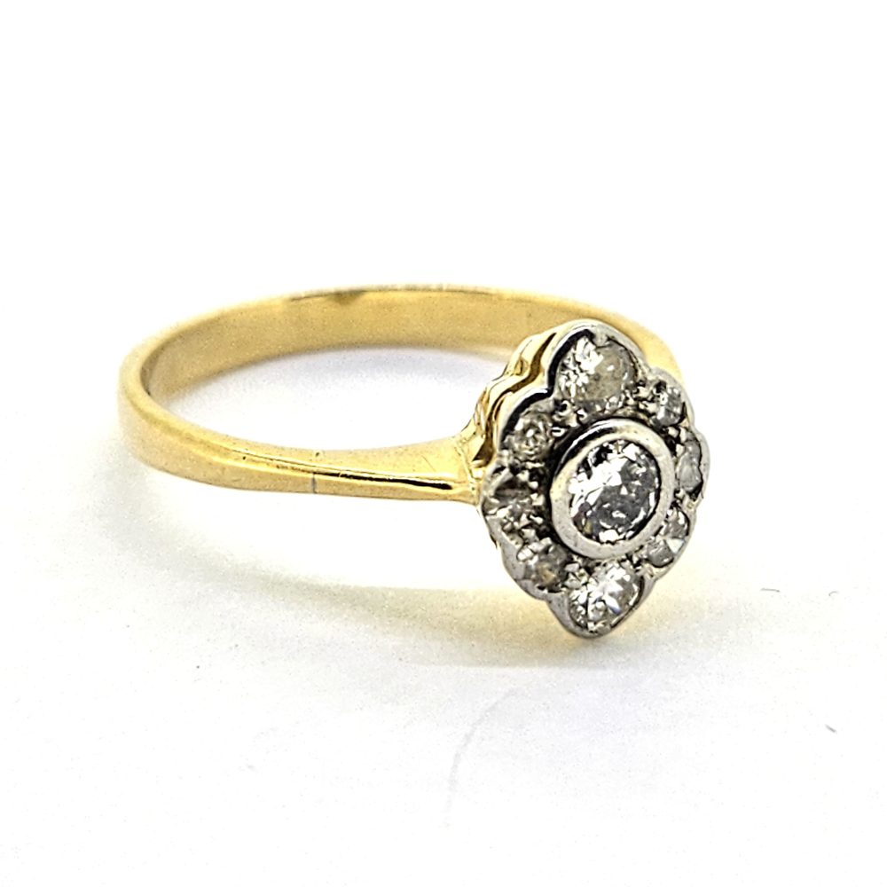 Antique Style Diamond Navette Cluster Engagement Ring in 18ct Yellow Gold