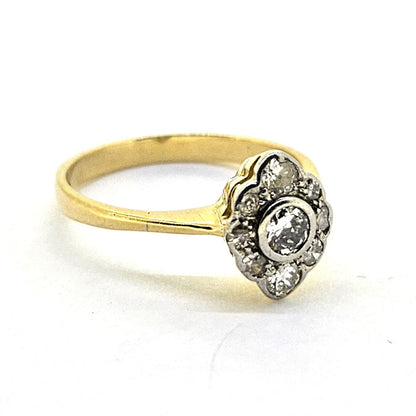Antique Style Diamond Navette Cluster Engagement Ring in 18ct Yellow Gold