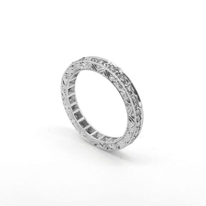 Diamond Full Eternity Ring; traditional 18ct white gold full eternity ring set with diamonds, with engraved edges