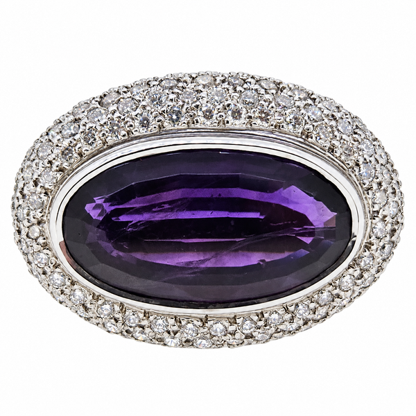 6ct Amethyst and Diamond Bombe Cluster Cocktail Ring