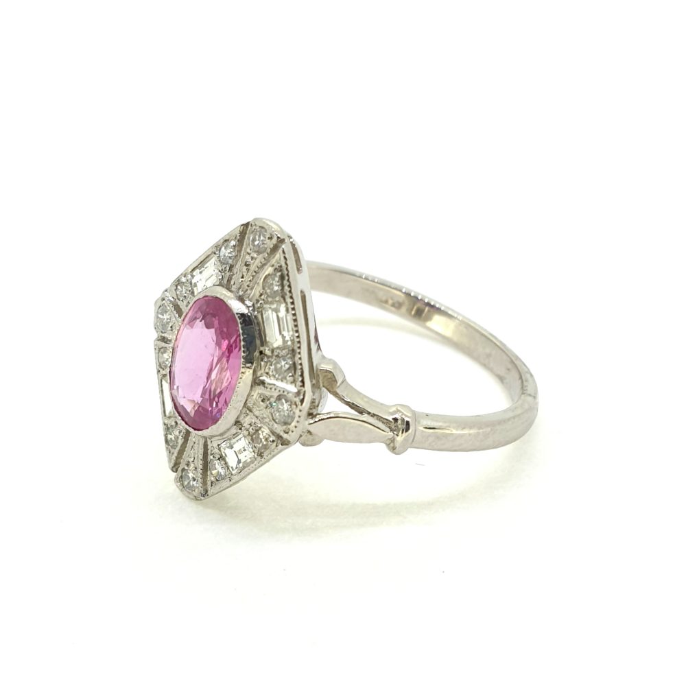 0.95ct Pink Sapphire and Diamond Cluster Plaque Dress Ring in Platinum