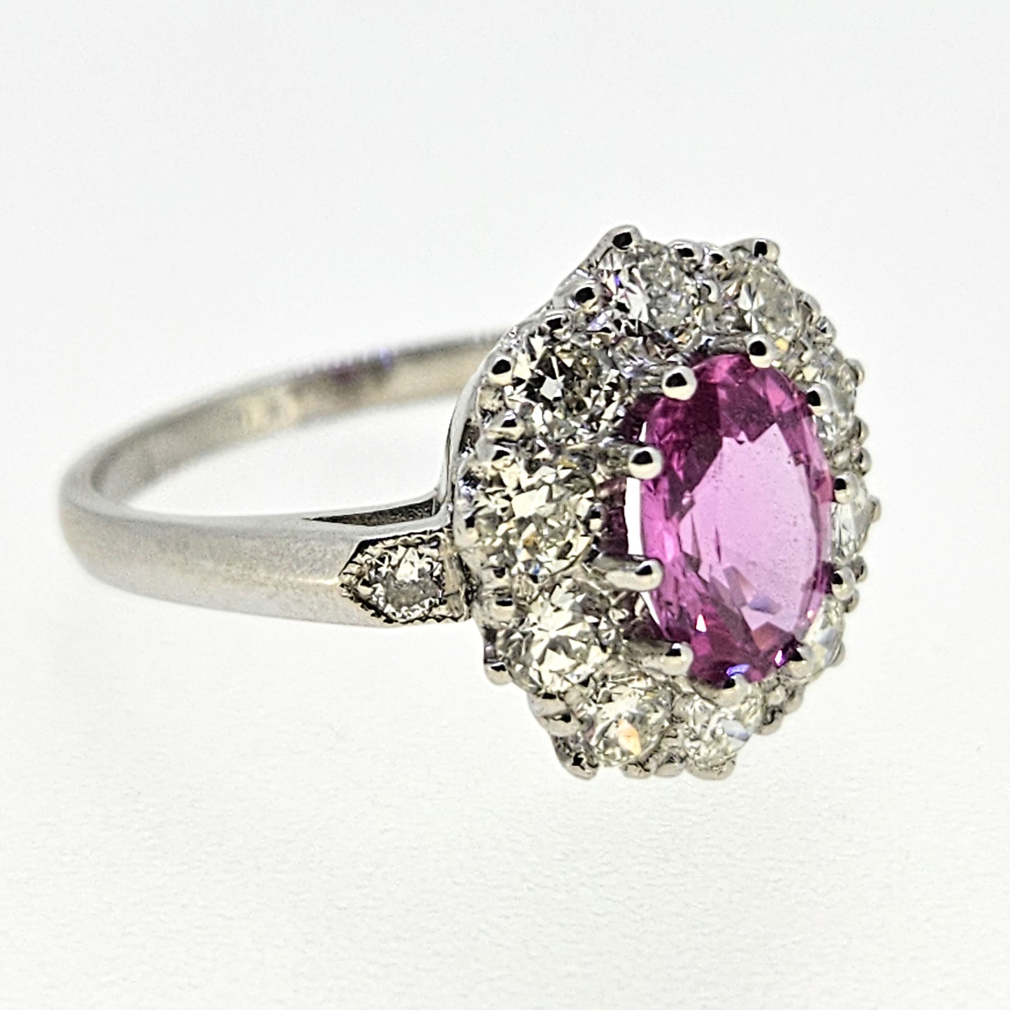 1.50ct Pink Sapphire and Diamond Cluster Ring in Platinum
