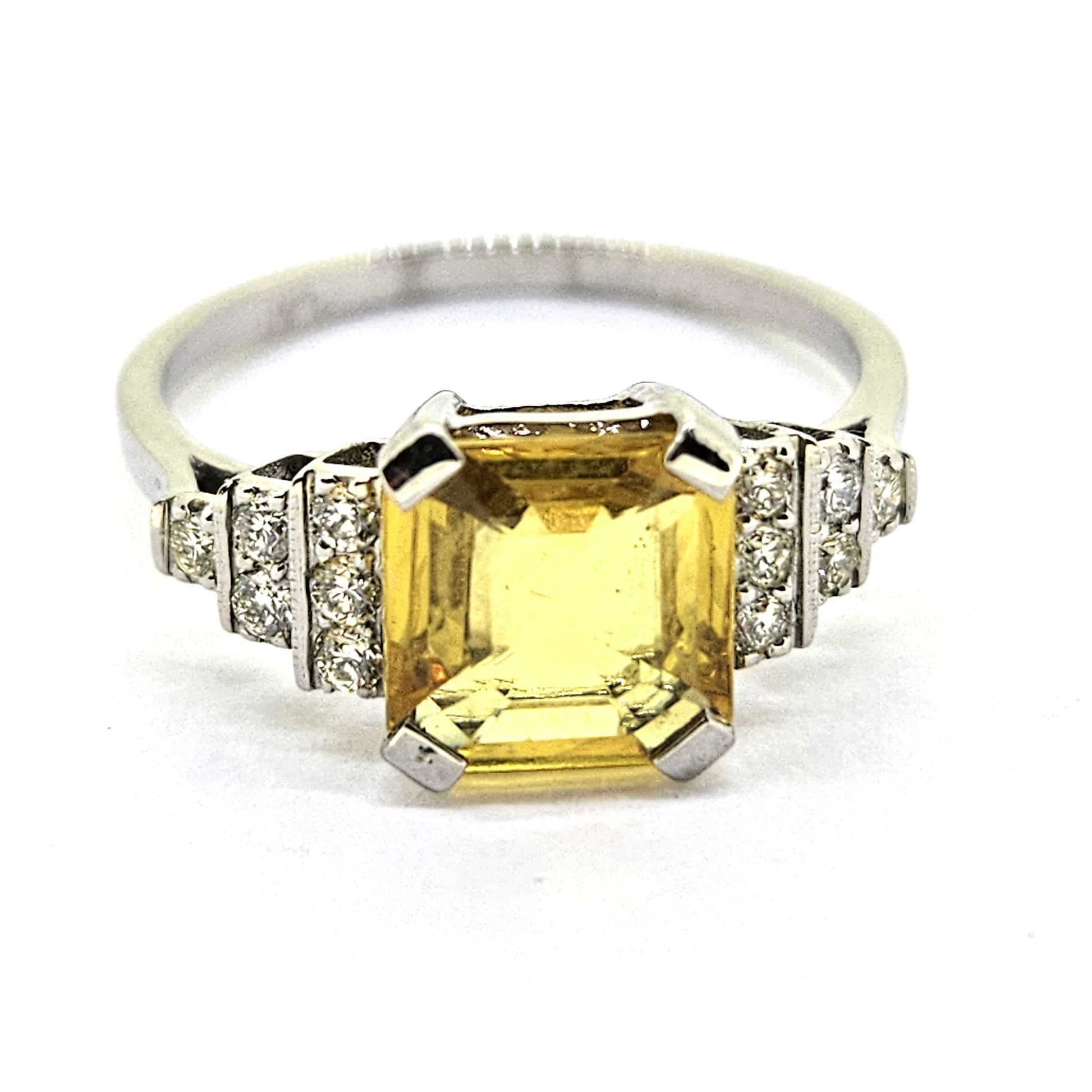 2cxt Asscher Cut Yellow Sapphire and Diamond Engagement Ring