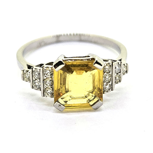 2cxt Asscher Cut Yellow Sapphire and Diamond Engagement Ring