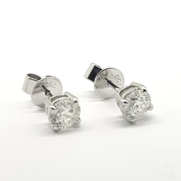 Diamond Stud Earrings in 18ct White Gold; 1.10 carats of round brilliant-cut diamonds, G/H colour SI clarity four-claw set in 18ct white gold