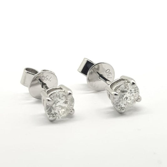 Diamond Stud Earrings in 18ct White Gold; 1.10 carats of round brilliant-cut diamonds, G/H colour SI clarity four-claw set in 18ct white gold