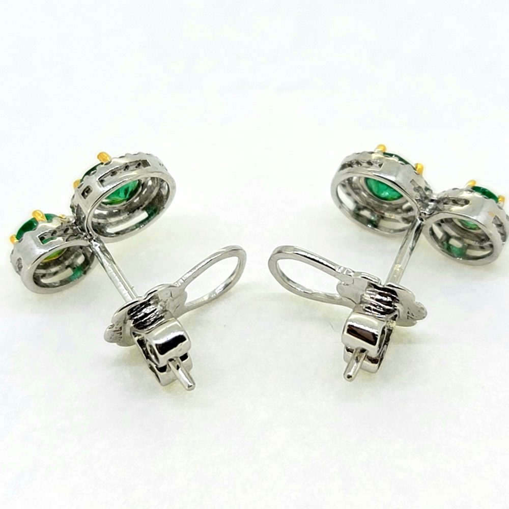 0.80ct Emerald and Diamond Double Cluster Drop Earrings in 18ct white gold