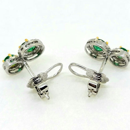 0.80ct Emerald and Diamond Double Cluster Drop Earrings in 18ct white gold