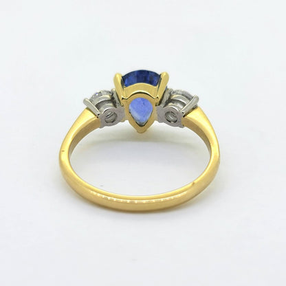 2.2ct Pear Cut Sapphire and Diamond Trilogy Engagement Ring