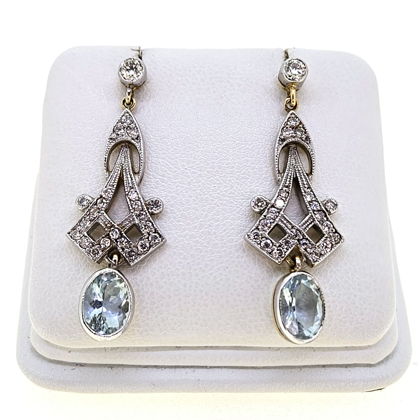 Vintage Style 2.10ct Aquamarine and Diamond drop earrings 