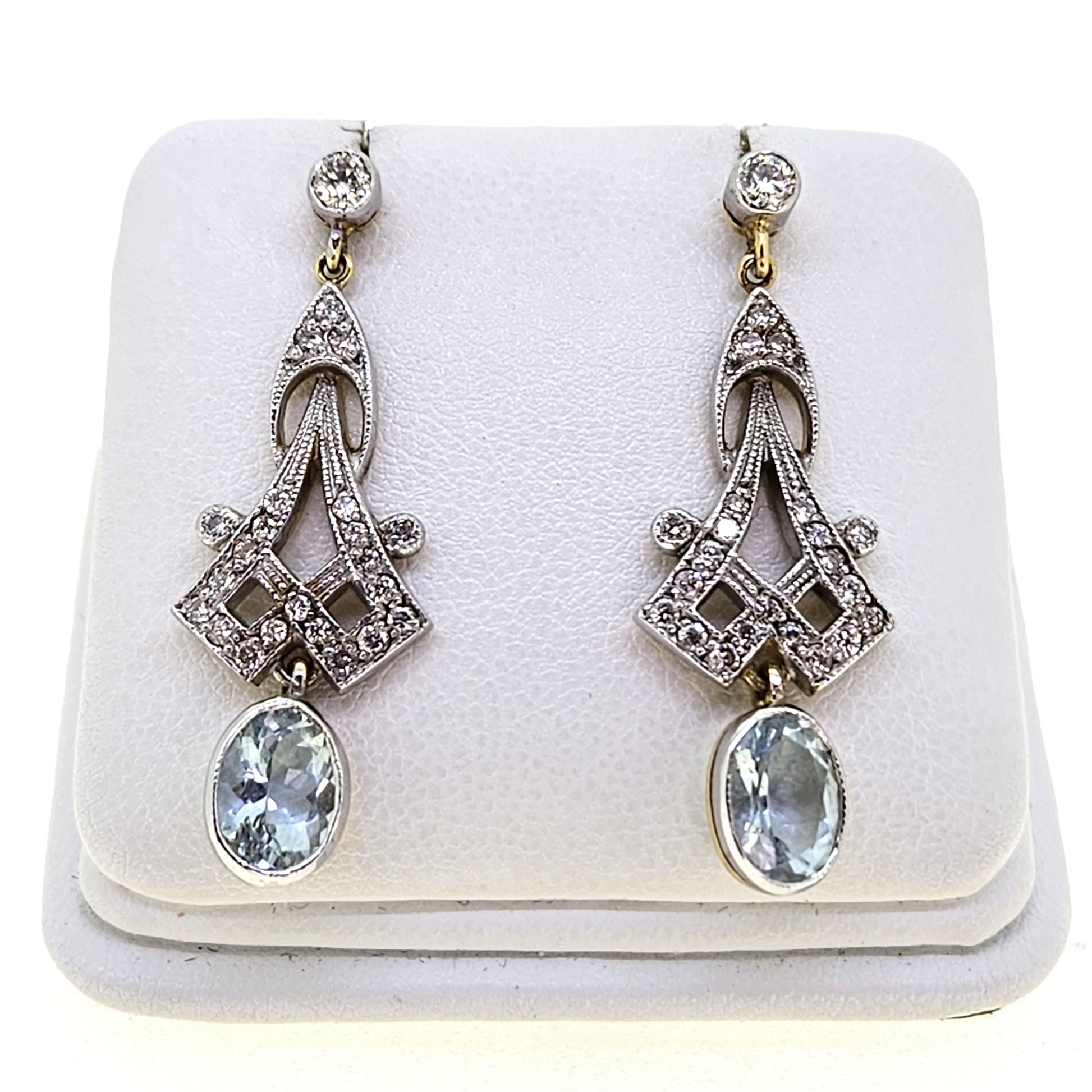 Vintage Style 2.10ct Aquamarine and Diamond drop earrings 