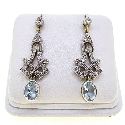 Vintage Style 2.10ct Aquamarine and Diamond drop earrings 