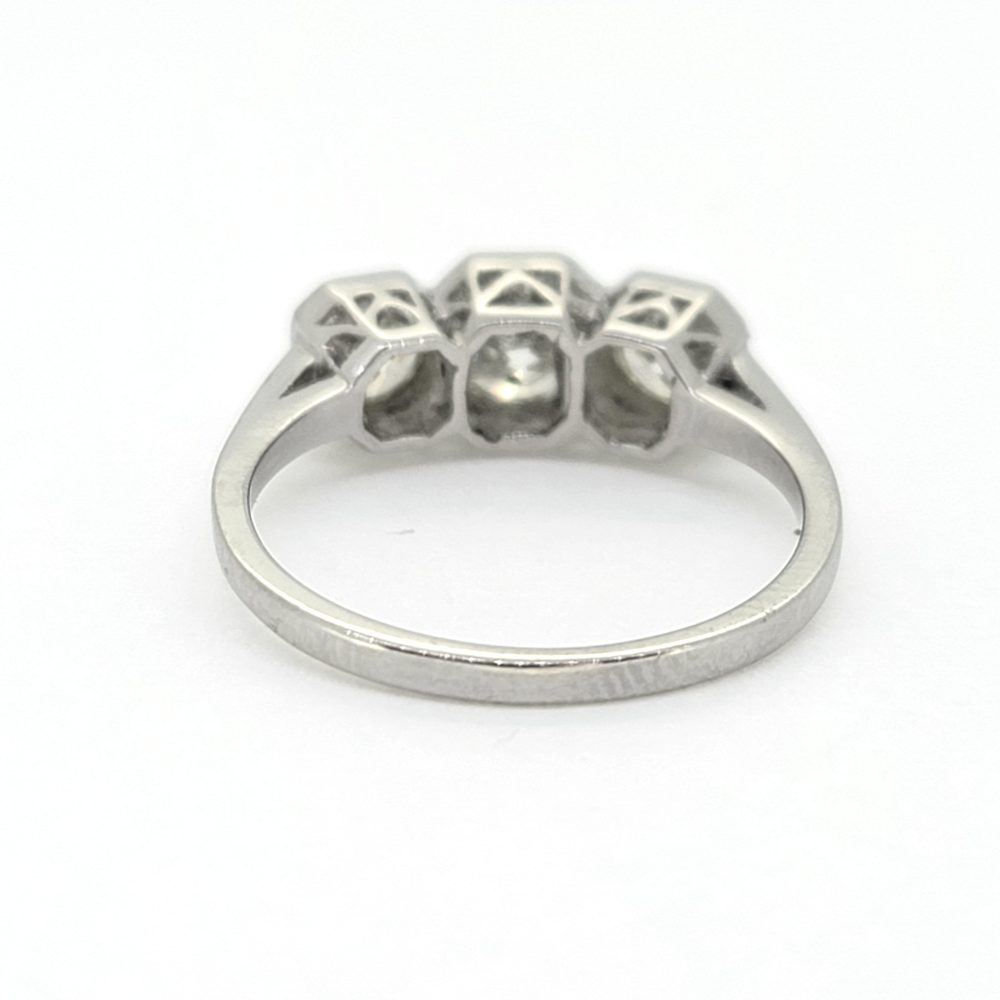 Three Stone Diamond Engagement Ring in Platinum, 1.25 carat timeless diamond trilogy ring set with three sparkling diamonds in octagonal platinum settings