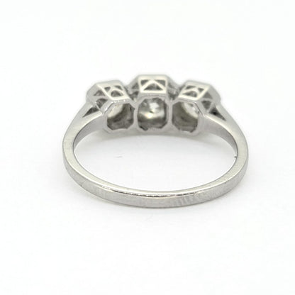 Three Stone Diamond Engagement Ring in Platinum, 1.25 carat timeless diamond trilogy ring set with three sparkling diamonds in octagonal platinum settings