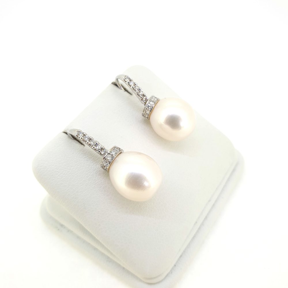 Freshwater Pearl and Diamond Drop Earrings