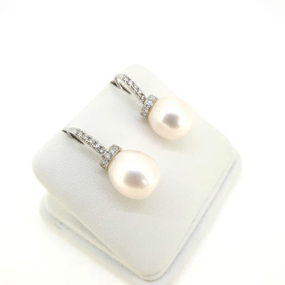 Freshwater Pearl and Diamond Drop Earrings