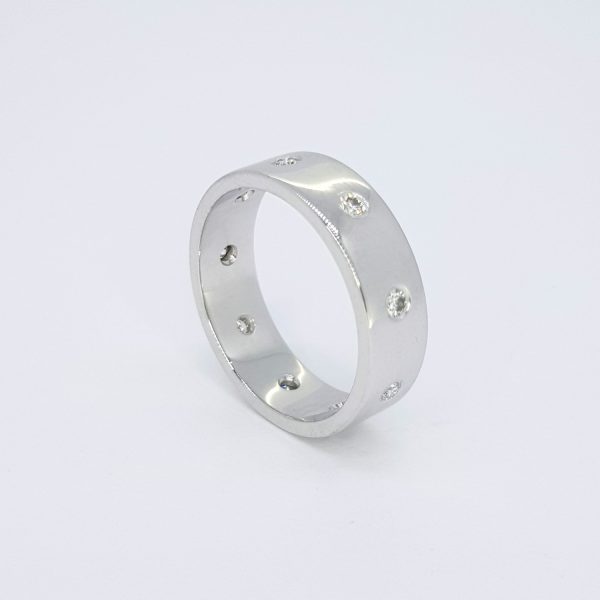 Diamond Set 18ct White Gold Wide Wedding Band Ring