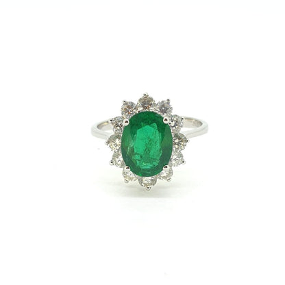 2.16ct Oval Emerald and Diamond Cluster Ring