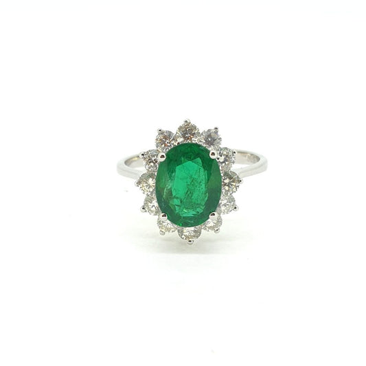2.16ct Oval Emerald and Diamond Cluster Ring