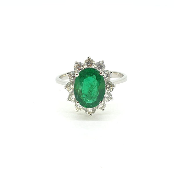 2.16ct Oval Emerald and Diamond Cluster Ring