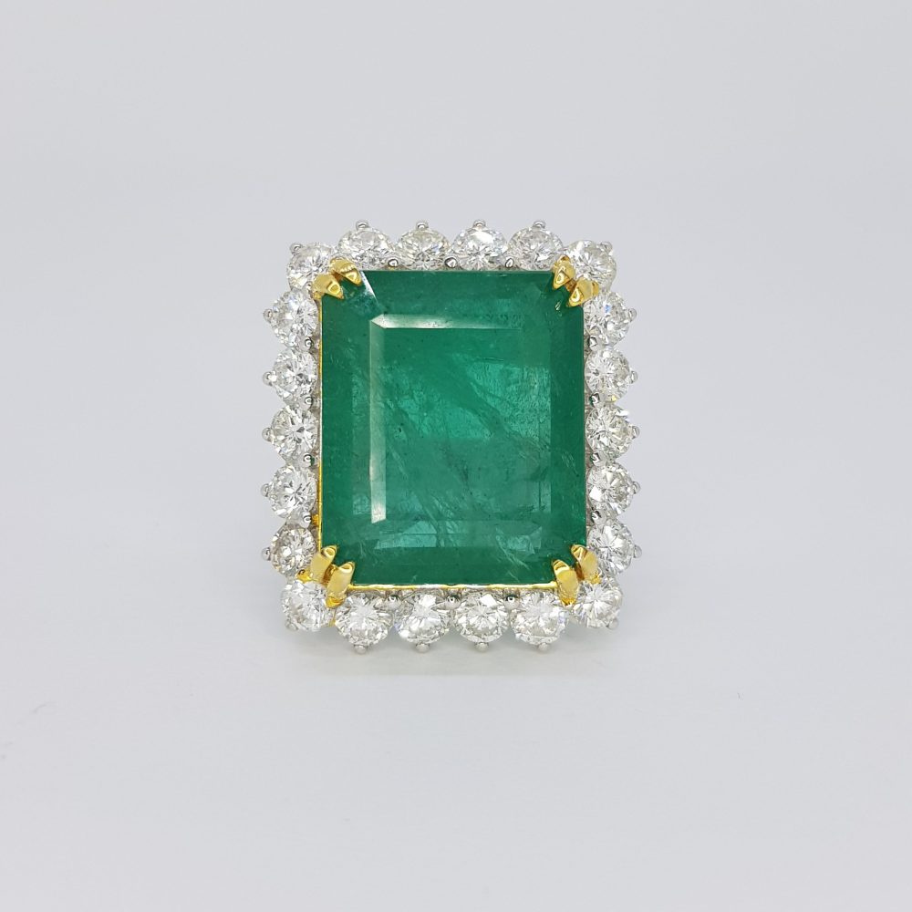 Certified 22.37ct Natural Zambian Emerald and Diamond Cluster Dress Ring