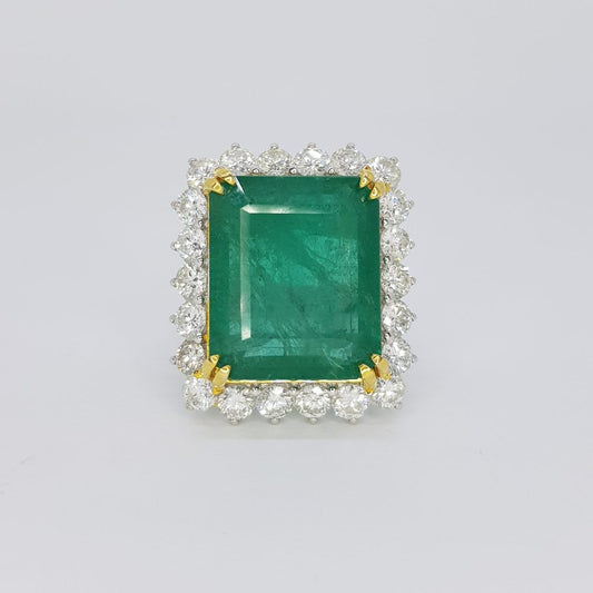 Certified 22.37ct Natural Zambian Emerald and Diamond Cluster Dress Ring