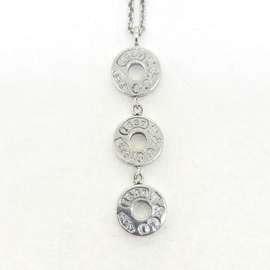 Vintage Tiffany and Co 1837 Collection Circles Drop Pendant, Pre Loved, three 925 silver circles suspended vertically from a fine link chain. Circa 2008