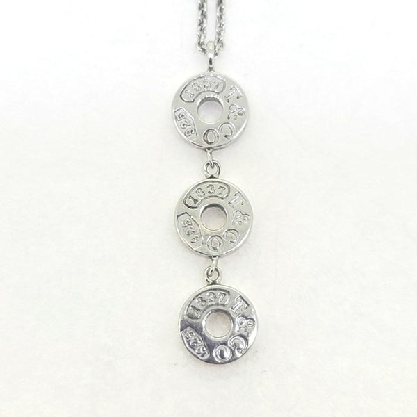 Vintage Tiffany and Co 1837 Collection Circles Drop Pendant, Pre Loved, three 925 silver circles suspended vertically from a fine link chain. Circa 2008