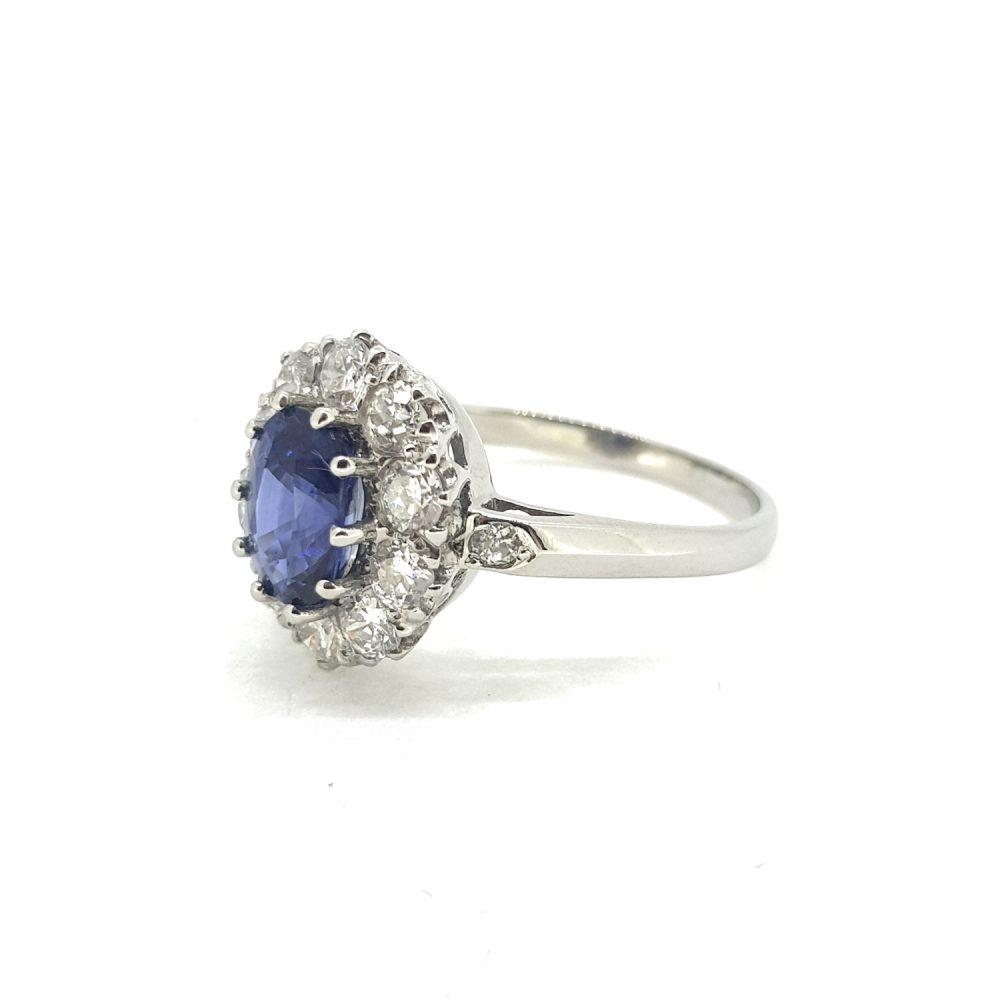 1.50ct Oval Cut Sapphire and Diamond Cluster Ring