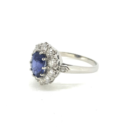 1.50ct Oval Cut Sapphire and Diamond Cluster Ring