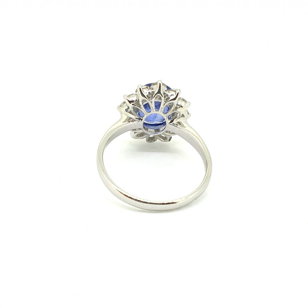 3.20ct Oval Sapphire and Diamond Floral Cluster Ring