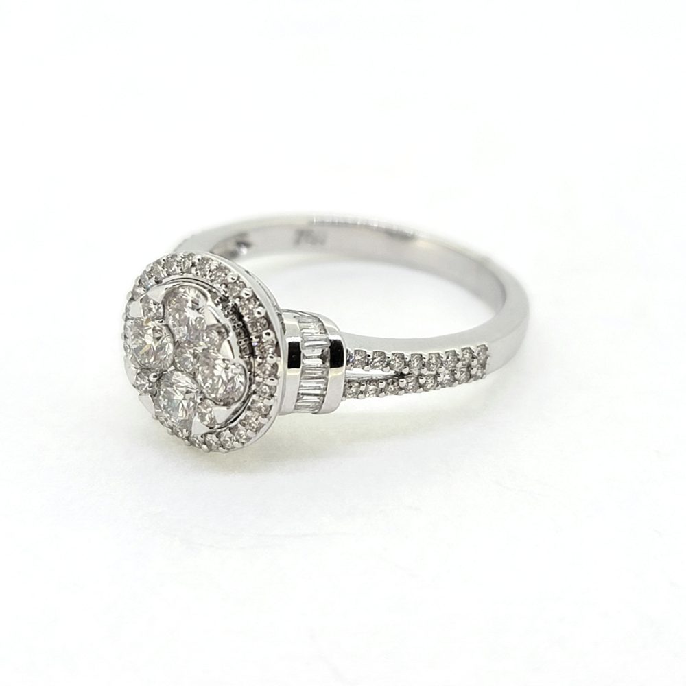 Diamond Halo Cluster Engagement Ring in 18ct Gold, 1.13 carats