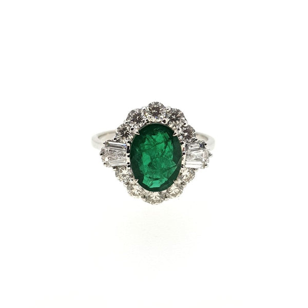 1.88ct Oval Cut Emerald and Diamond Cluster Ring