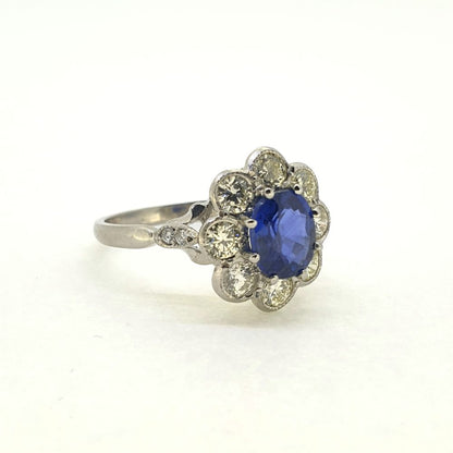 1.90ct Oval Sapphire and Diamond Cluster Engagement Ring in Platinum