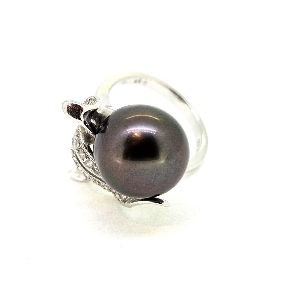 Contemporary Tahitian Pearl and Diamond Dress Ring