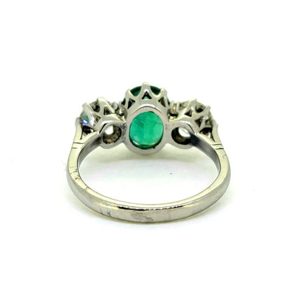 2ct Oval Emerald and Diamond Three Stone Engagement Ring in Platinum