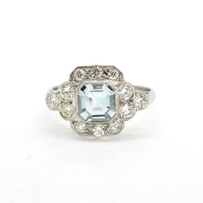 0.80ct Aquamarine and Diamond Cluster Ring in Platinum