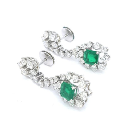 Colombian Emerald and Diamond Cluster Drop Earrings