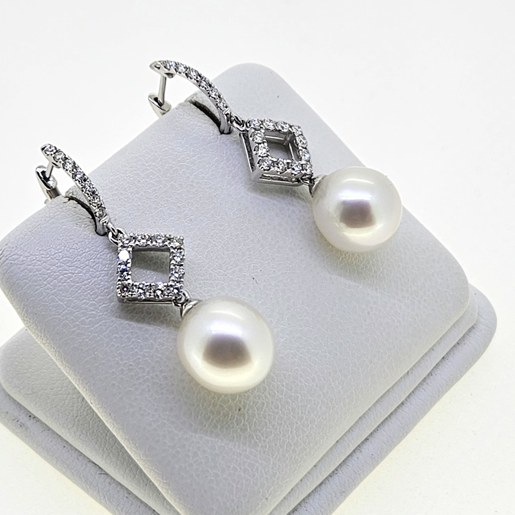 Contemporary Pair of Pearl and Diamond Drop Earrings
