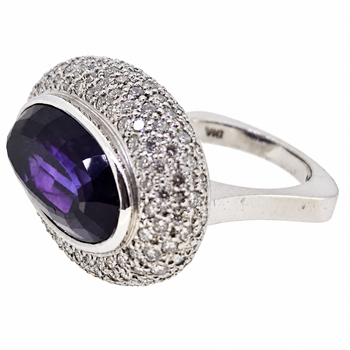 6ct Amethyst and Diamond Bombe Cluster Cocktail Ring