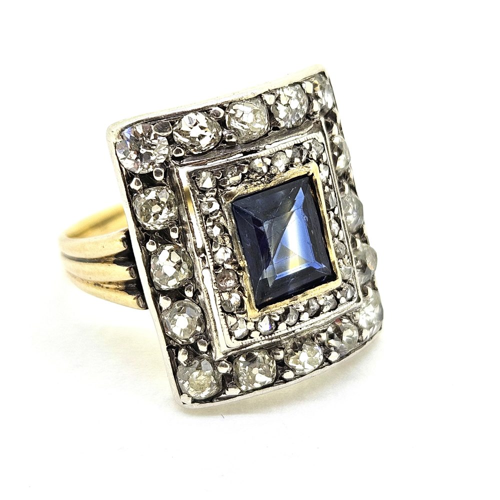 Vintage Sapphire and Diamond Cluster Plaque Ring