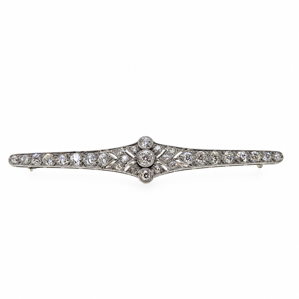 Edwardian Antique Old Cut Diamond Bar Brooch in 18ct Gold and Platinum