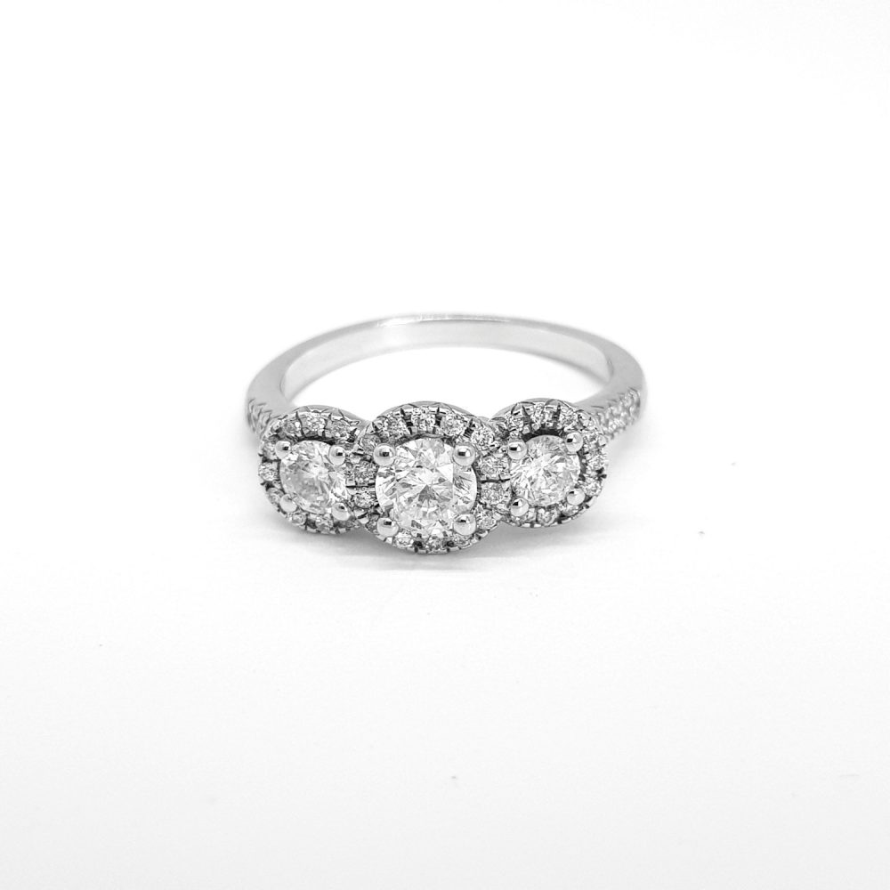 1ct Diamond Three Stone Cluster Ring