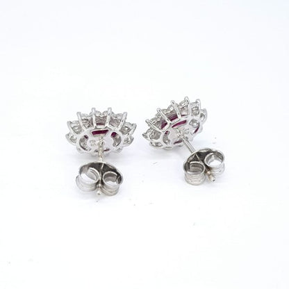 1.62ct Ruby and Diamond Oval Cluster Stud Earrings in 18ct White Gold