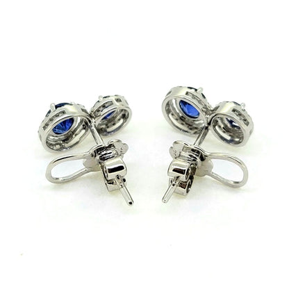 1.30ct Sapphire and Diamond Double Cluster Earrings in 18ct white gold