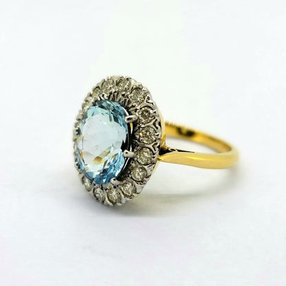 3.50ct Aquamarine and Diamond Oval Cluster Engagement Ring in 18ct Yellow Gold