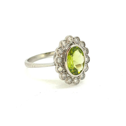 1.60ct Oval Peridot and Diamond Floral Cluster Ring