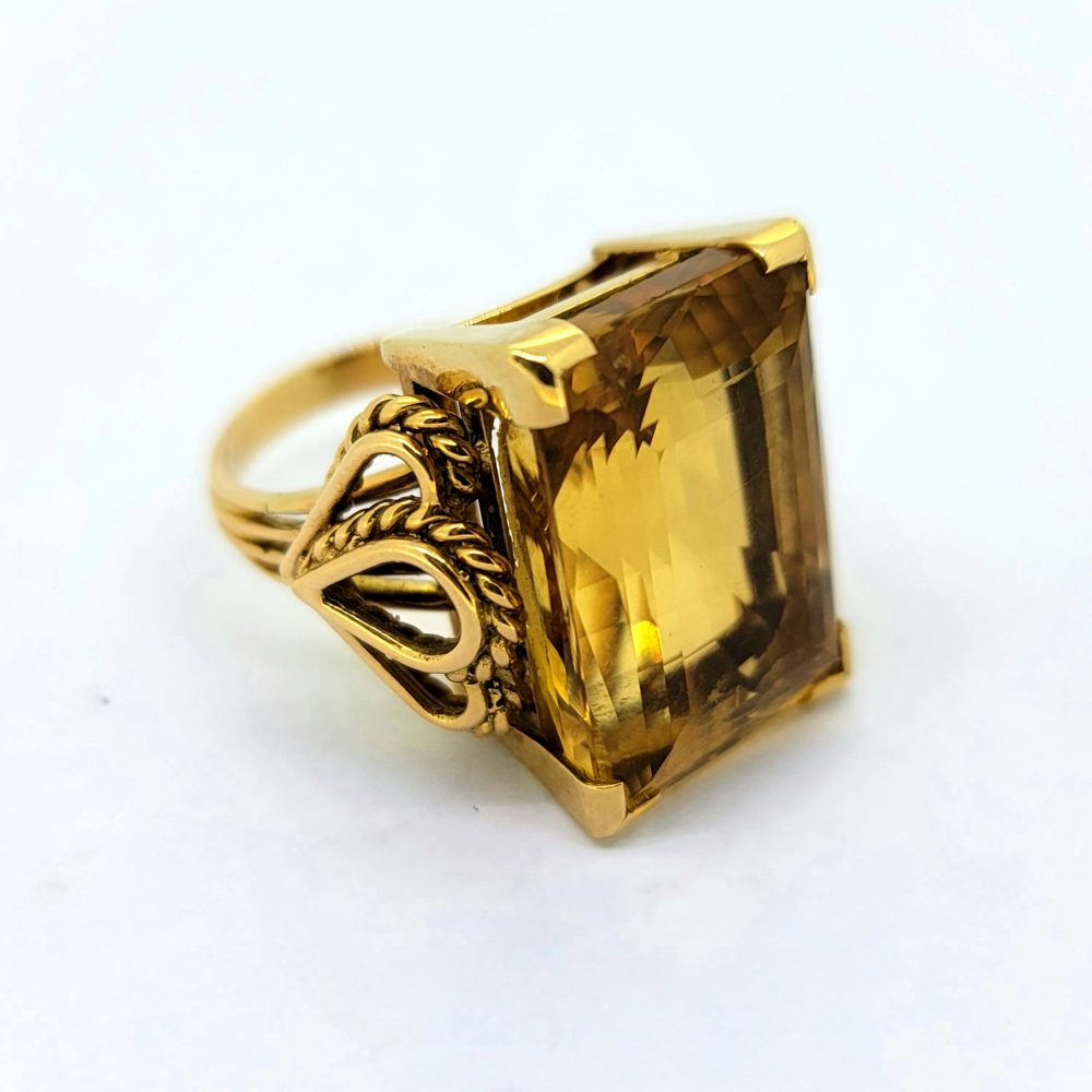 Vintage 1960s Handmade Citrine and Gold Ring and Bracelet Suite